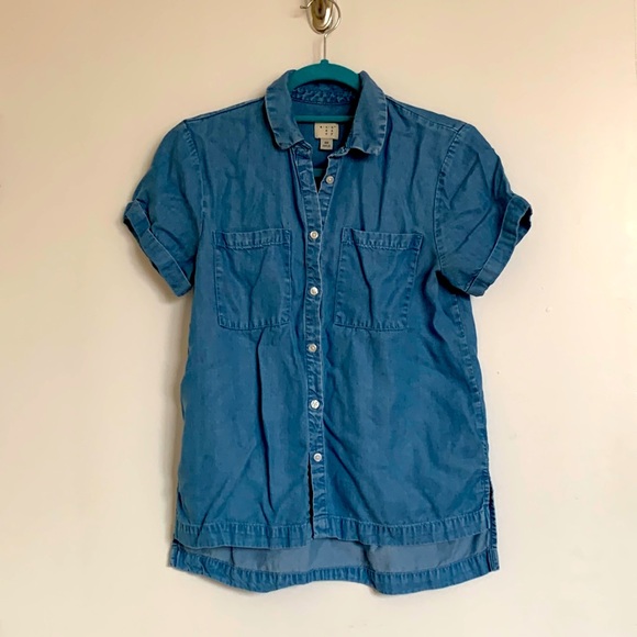 a new day Tops Chambray Short Sleeve Button Down Poshmark